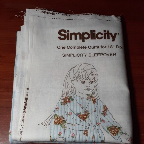 VTG Cotton Sewing Panel 18" Doll Complete Outfit Simplicity Sleepover 1998 - Picture 2 of 7